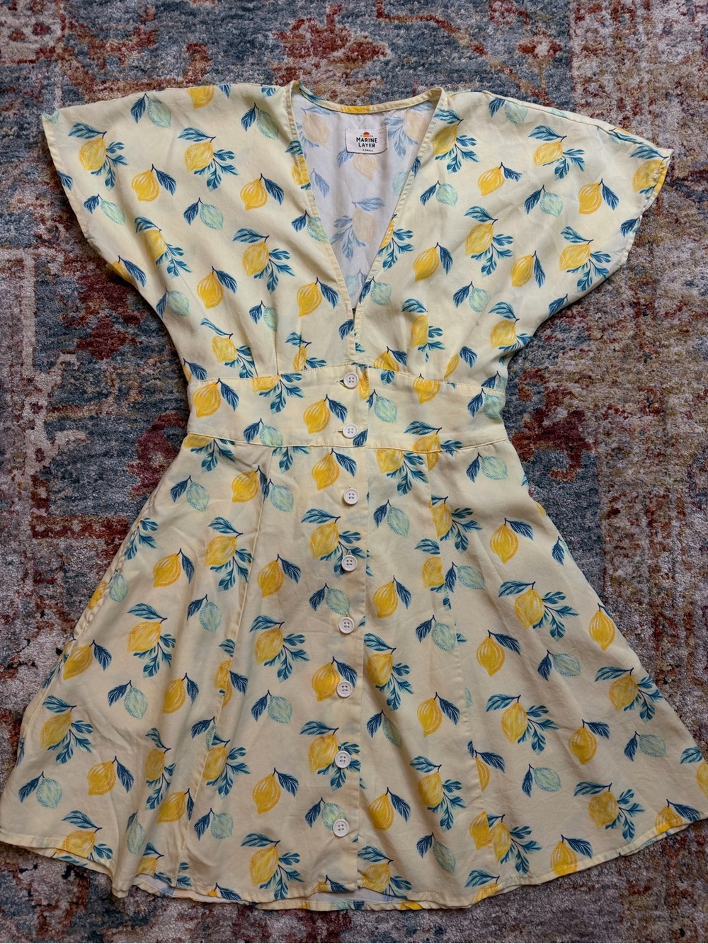 Marine Layer lemon Print Button-Front Summer Dress - Yellow